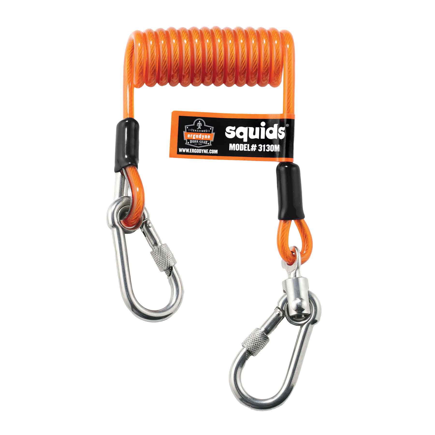 LANYARD TOOL COILED CABLE SS CARABINER HOOKS 6